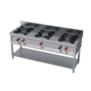 Three Burner Range – Stainless Steel Commercial Kitchen Equipment in Goa for Hotels, Restaurants, and Cloud Kitchens